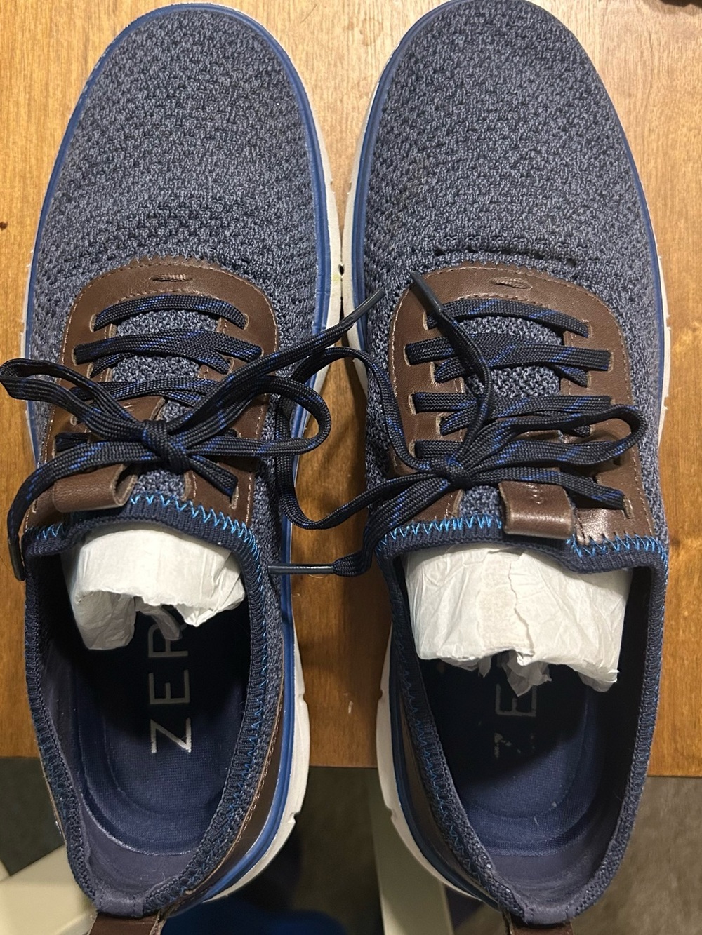 Men's Navy Knit Casual Sneakers with Brown Trim